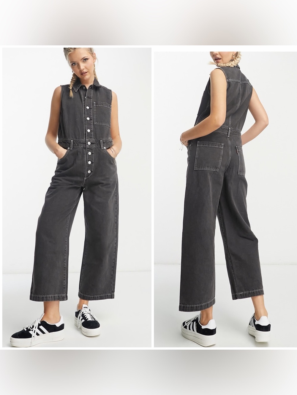 Levi's Women Standard Fit Front Buttons Sleeveless Denim Jumpsuit Black XL NWT